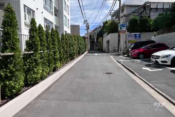 敷地南西側の前面道路（北西側から）