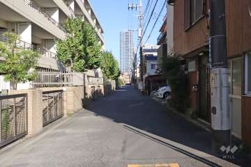 敷地南側の前面道路(西側から)