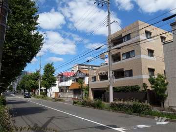敷地の西側は二車線の街路樹のきれいな通りに面しています。
