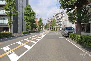 敷地北東側の前面道路は南部沿線道路です（南東側から）。