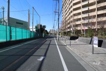 敷地の南西側前面道路(南東側から)