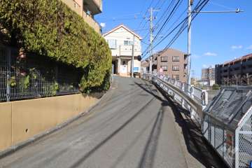 敷地南東側の前面道路（南西側から）