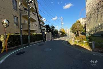 敷地南東側の前面道路（南西側から）