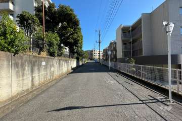 敷地南東側の前面道路（南西側から）