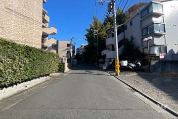 敷地南東側の前面道路（南西側から）