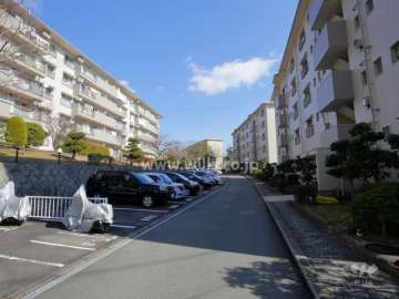 敷地南側。前面の棟と間隔があり、1階から採光が確保されています。