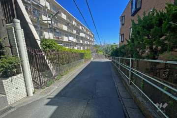 敷地南東側の前面道路（南西側から）