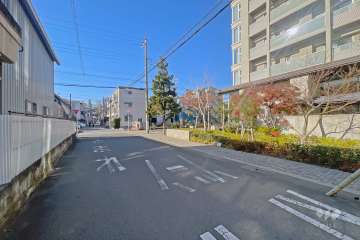 敷地の南東側前面道路（北東側から）