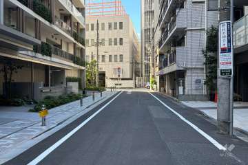 敷地北東側の前面道路（南東側から）