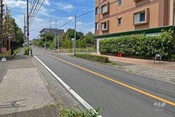 敷地の南側前面道路は消防大学通りです（東側から）。