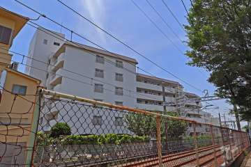 パレス箕面の遠景（北側線路の反対側から）