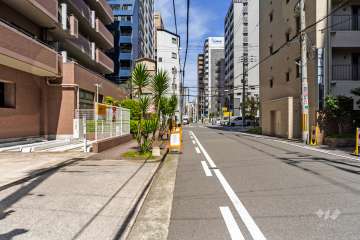 敷地南東側の前面道路（南西側から）