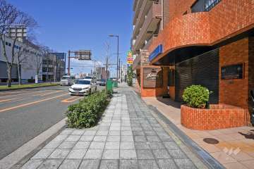 敷地の西側前面道路は、なにわ筋です（南側から）。