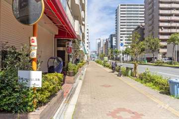 敷地南東側の前面道路（南西側から）