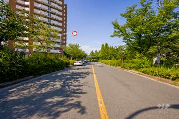 敷地南東側の前面道路（南西側から）