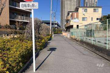 敷地南東側の前面道路（南西側から）