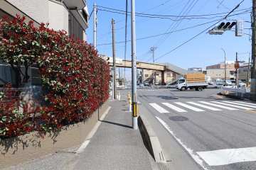 敷地南東側の前面道路（南西側から）