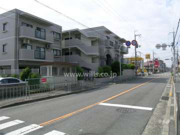 敷地の西側は二車線の道路に面しています。