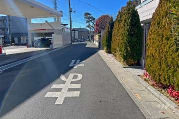 敷地の南東側前面道路（北東側から）