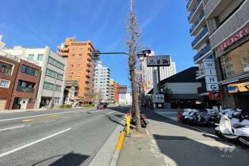 敷地の北西側前面道路（南西側から）