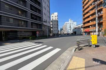 敷地北東側の前面道路（南東側から）