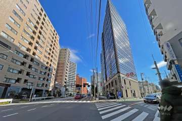 敷地の北側前面道路はサンパール通りです（西側から）。