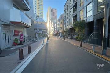 敷地南西側の前面道路（北西側から）