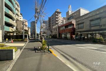 敷地南東側の前面道路（南西側から）