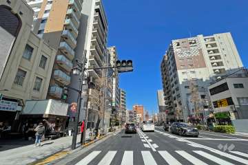 敷地の東側前面道路は国道4号線です（南側から）。