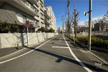 敷地南東側の前面道路（南西側から）