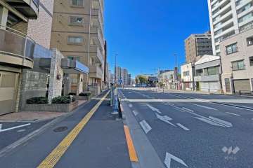 敷地の北側前面道路は墨堤通りです（東側から）。