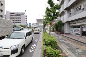 敷地の北側前面道路（西側から）