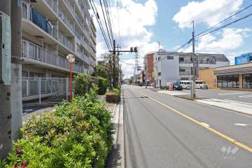 敷地西側の前面道路（北側から）