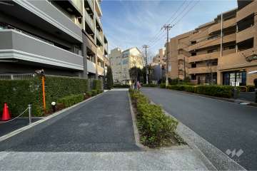 敷地南西側の前面道路（北西側から）