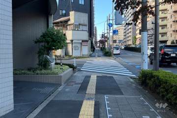 敷地の北東側前面道路（南東側から）
