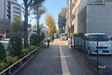 敷地の南東側前面道路（北東側から）