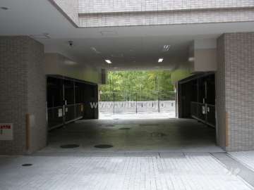 敷地東側の前面道路。周辺はマンションと一戸建てが混在する緑豊かな住宅地です。