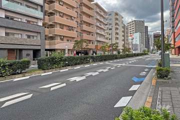 敷地の北側前面道路は国道254号線（川越街道）です（東側から）。