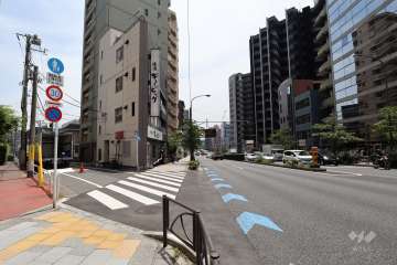 敷地南西側の前面道路（北西側から）