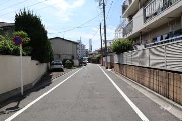 敷地南西側の前面道路（南東側から）