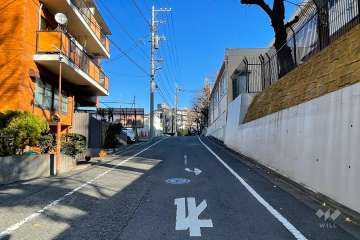 敷地南側の前面道路（西側から）