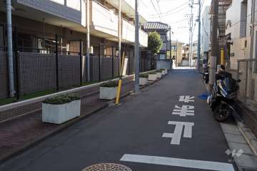 敷地南側の前面道路（西側から）