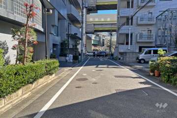 敷地南西側の前面道路（北西側から）