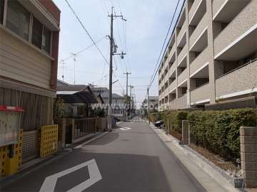 敷地南側の前面道路。周辺は区画の整った住宅地です。