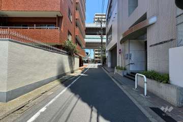 敷地南東側の前面道路（南西側から）