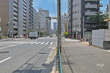 敷地の南東側前面道路（北東側から）