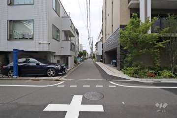 敷地南西側の前面道路(南東側から)