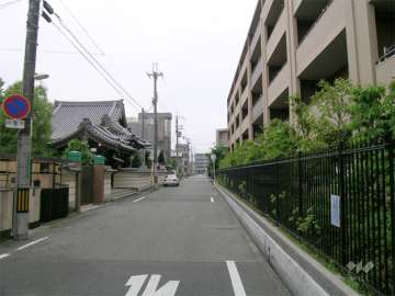 敷地南側の道路。周辺は区画の整った住宅地です。