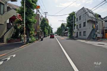 敷地北西側の前面道路は駒沢通りです(北東側から)。