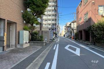 敷地の南東側前面道路（南西側から）